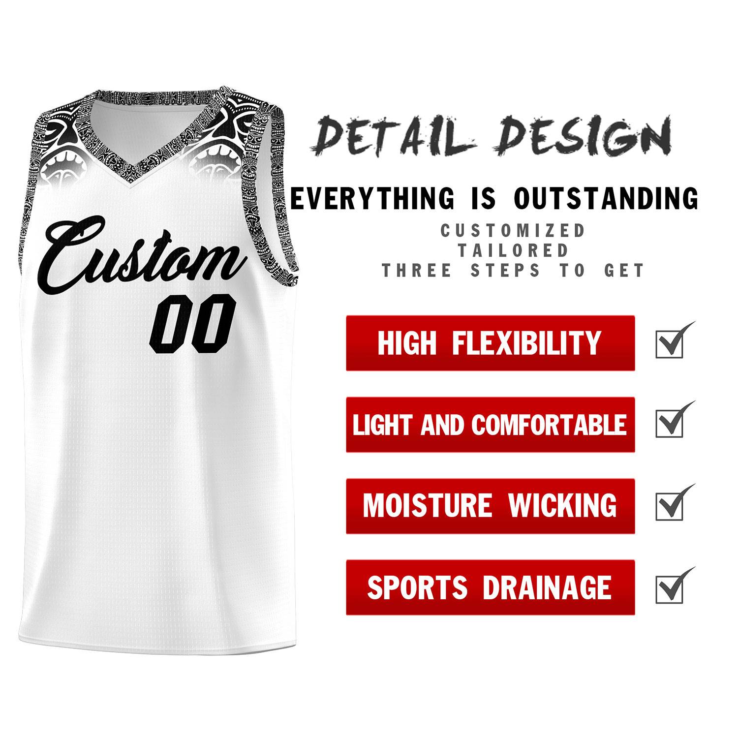 Custom White Black Personalized Indians Print Sets Sports Uniform Basketball Jersey