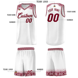 Custom White Crimson Personalized Indians Print Sets Sports Uniform Basketball Jersey