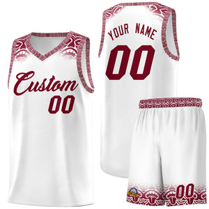 Custom White Crimson Personalized Indians Print Sets Sports Uniform Basketball Jersey