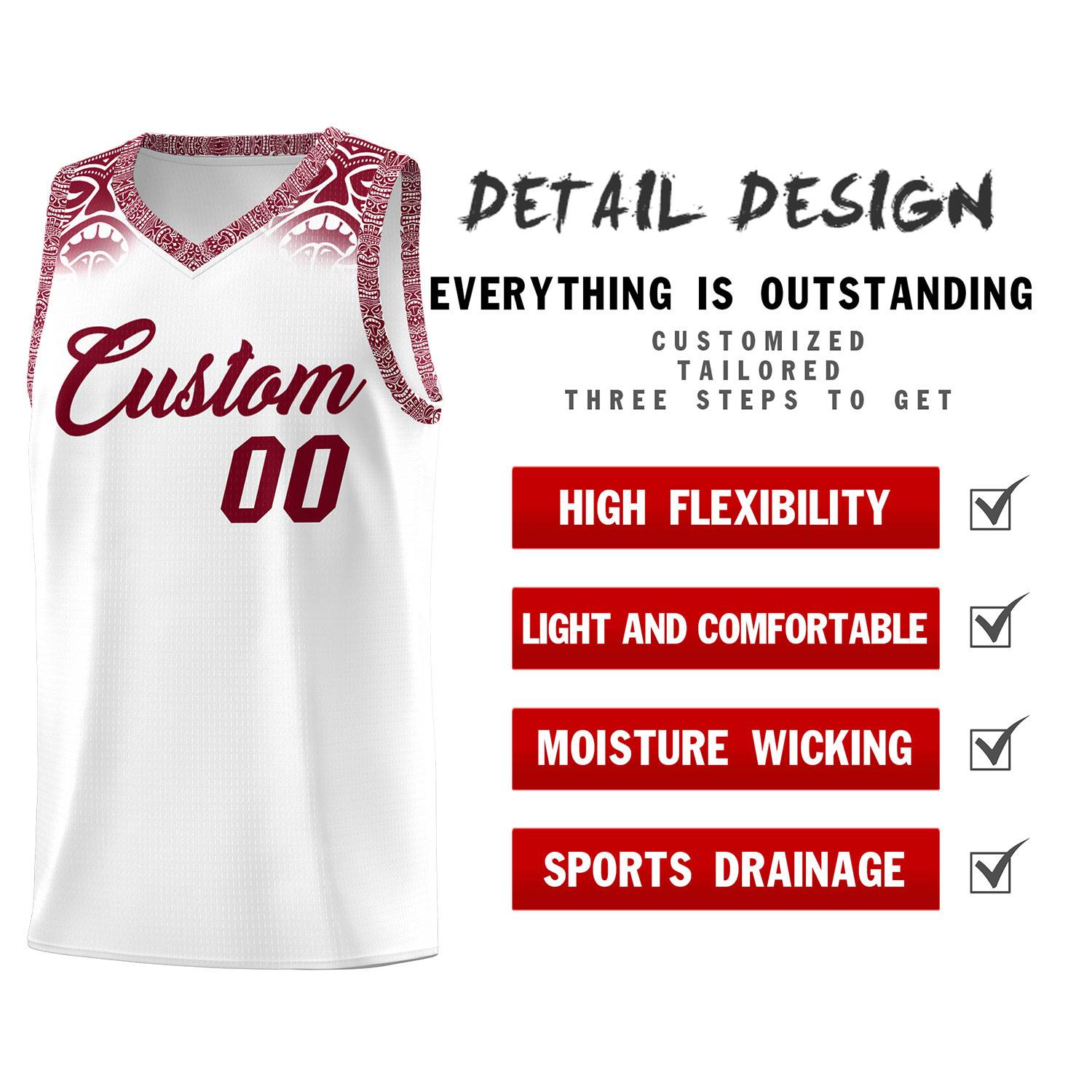 Custom White Crimson Personalized Indians Print Sets Sports Uniform Basketball Jersey