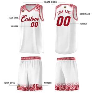 Custom White Red Personalized Indians Print Sets Sports Uniform Basketball Jersey