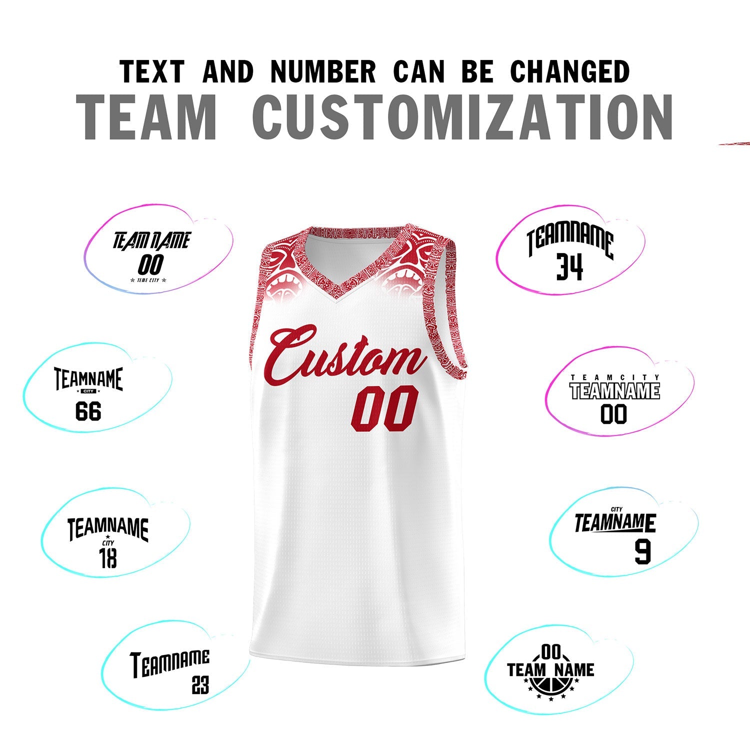 Custom White Red Personalized Indians Print Sets Sports Uniform Basketball Jersey