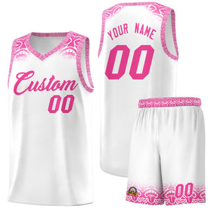 Custom White Pink Personalized Indians Print Sets Sports Uniform Basketball Jersey