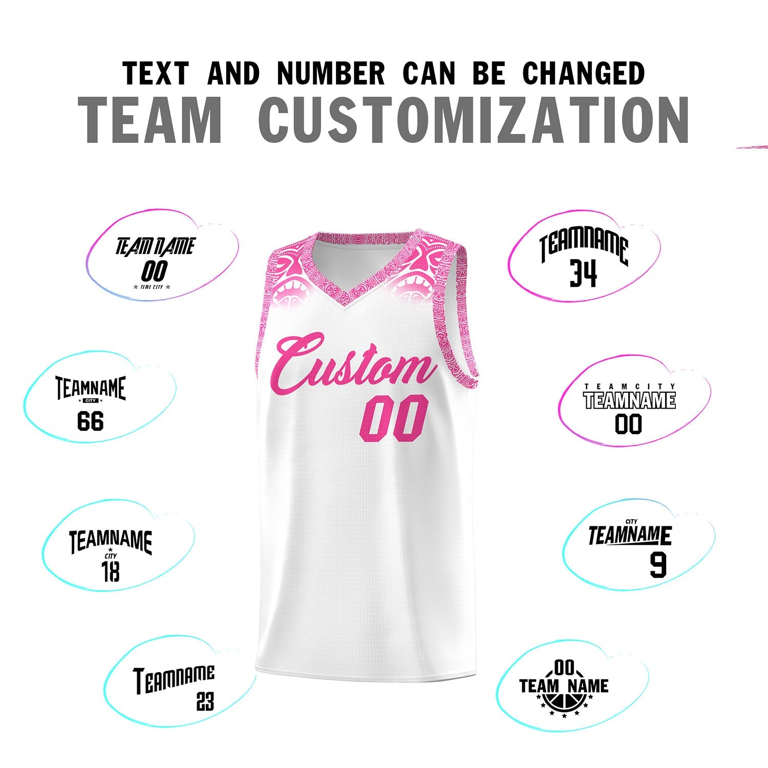 Custom White Pink Personalized Indians Print Sets Sports Uniform Basketball Jersey