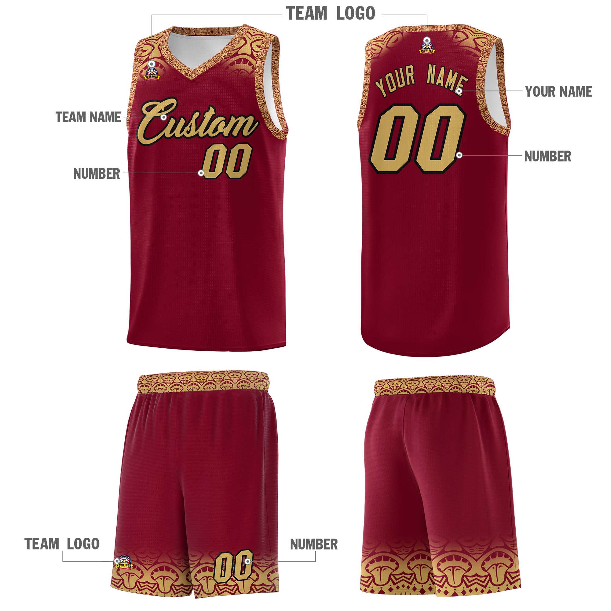 Custom Crimson Old Gold Personalized Indians Print Sets Sports Uniform Basketball Jersey