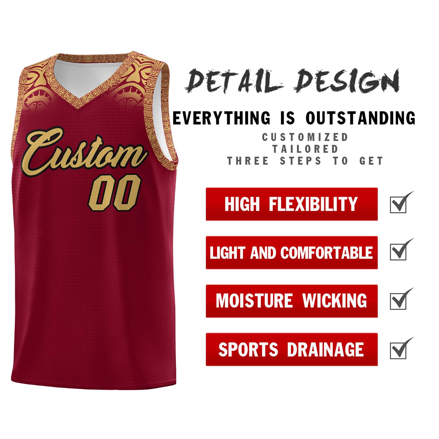 Custom Crimson Old Gold Personalized Indians Print Sets Sports Uniform Basketball Jersey