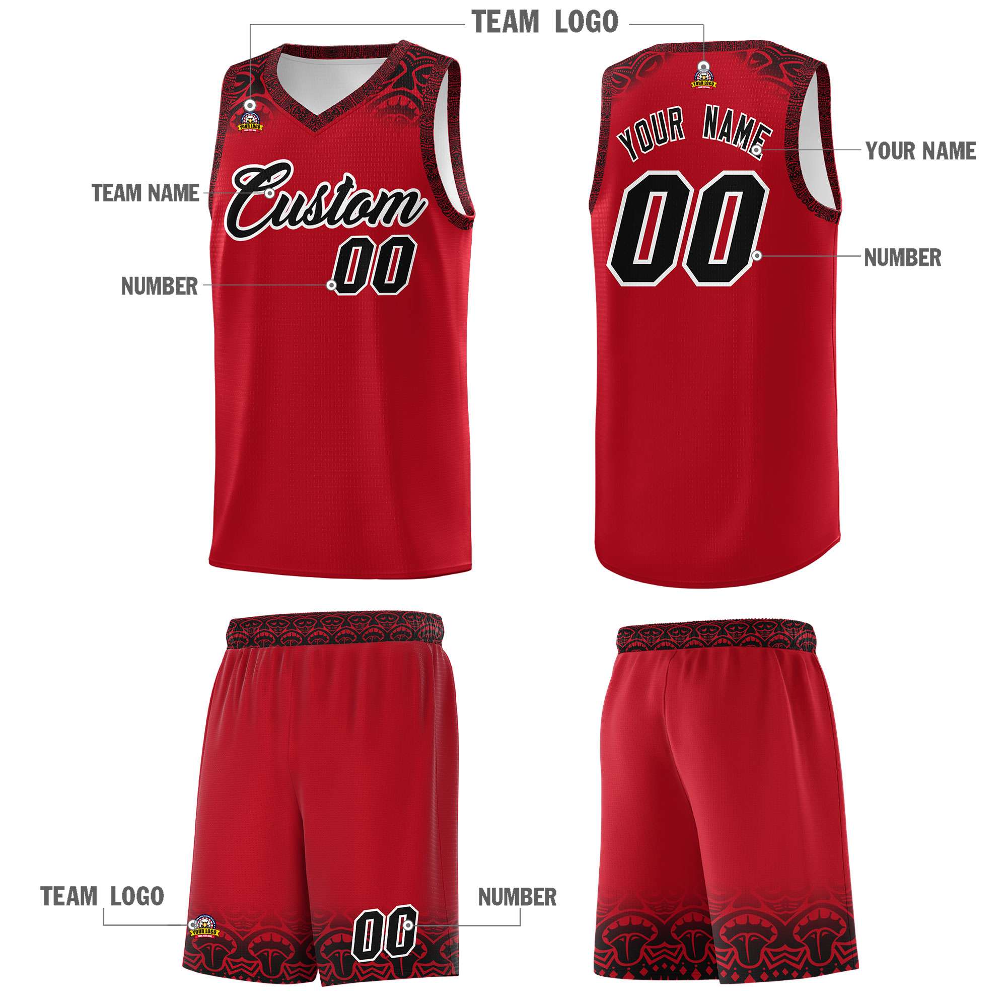 Custom Red Black Personalized Indians Print Sets Sports Uniform Basketball Jersey