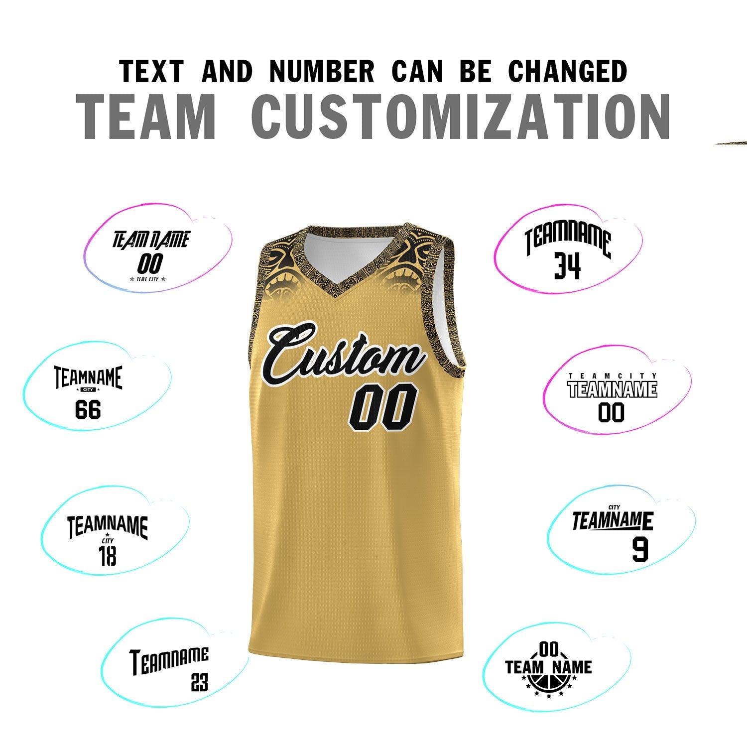 Custom Old Gold Black Personalized Indians Print Sets Sports Uniform Basketball Jersey