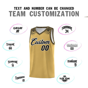 Custom Old Gold Black Personalized Indians Print Sets Sports Uniform Basketball Jersey