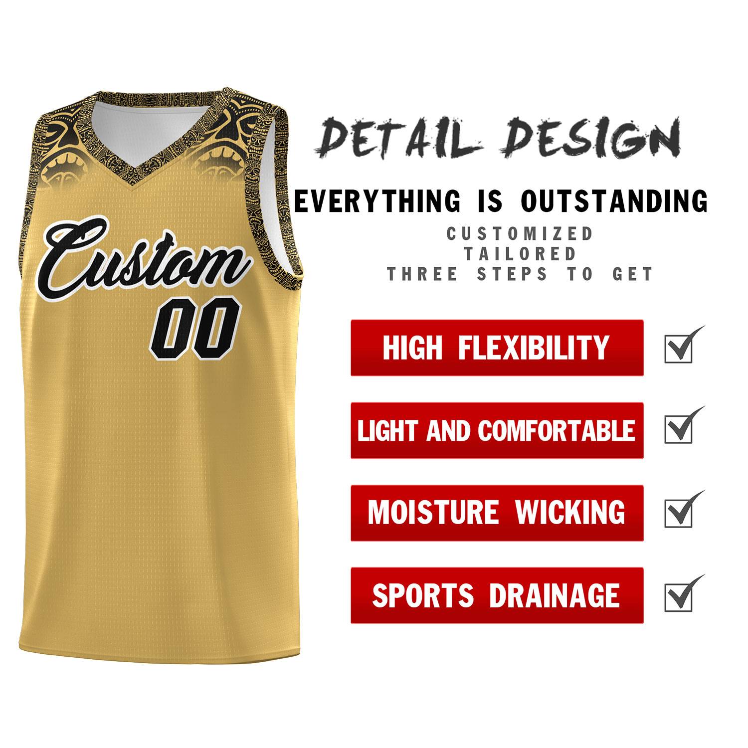 Custom Old Gold Black Personalized Indians Print Sets Sports Uniform Basketball Jersey