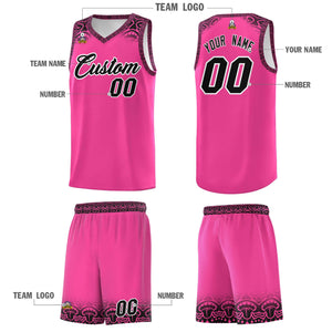 Custom Pink Black Personalized Indians Print Sets Sports Uniform Basketball Jersey