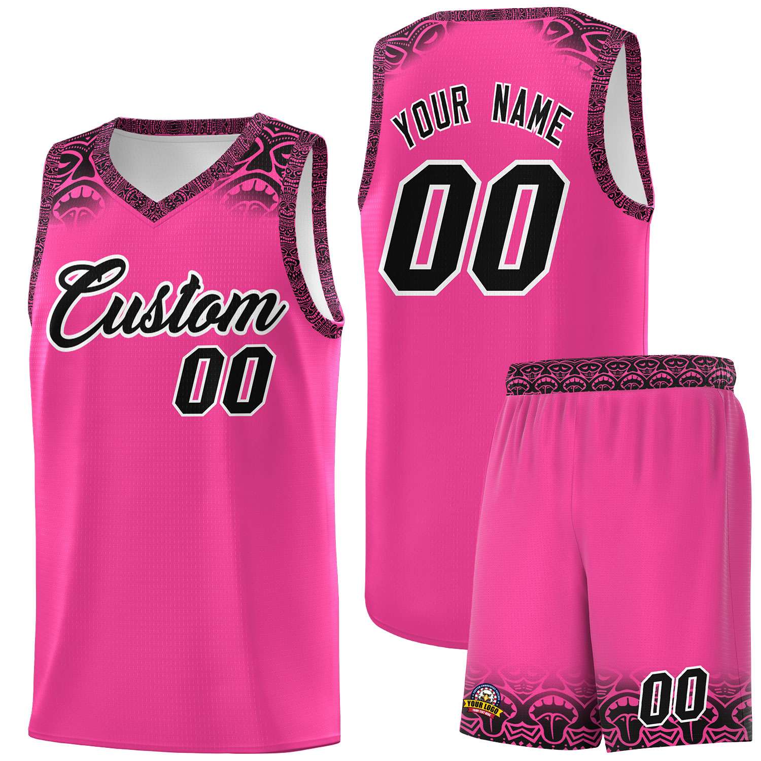 Custom Pink Black Personalized Indians Print Sets Sports Uniform Basketball Jersey