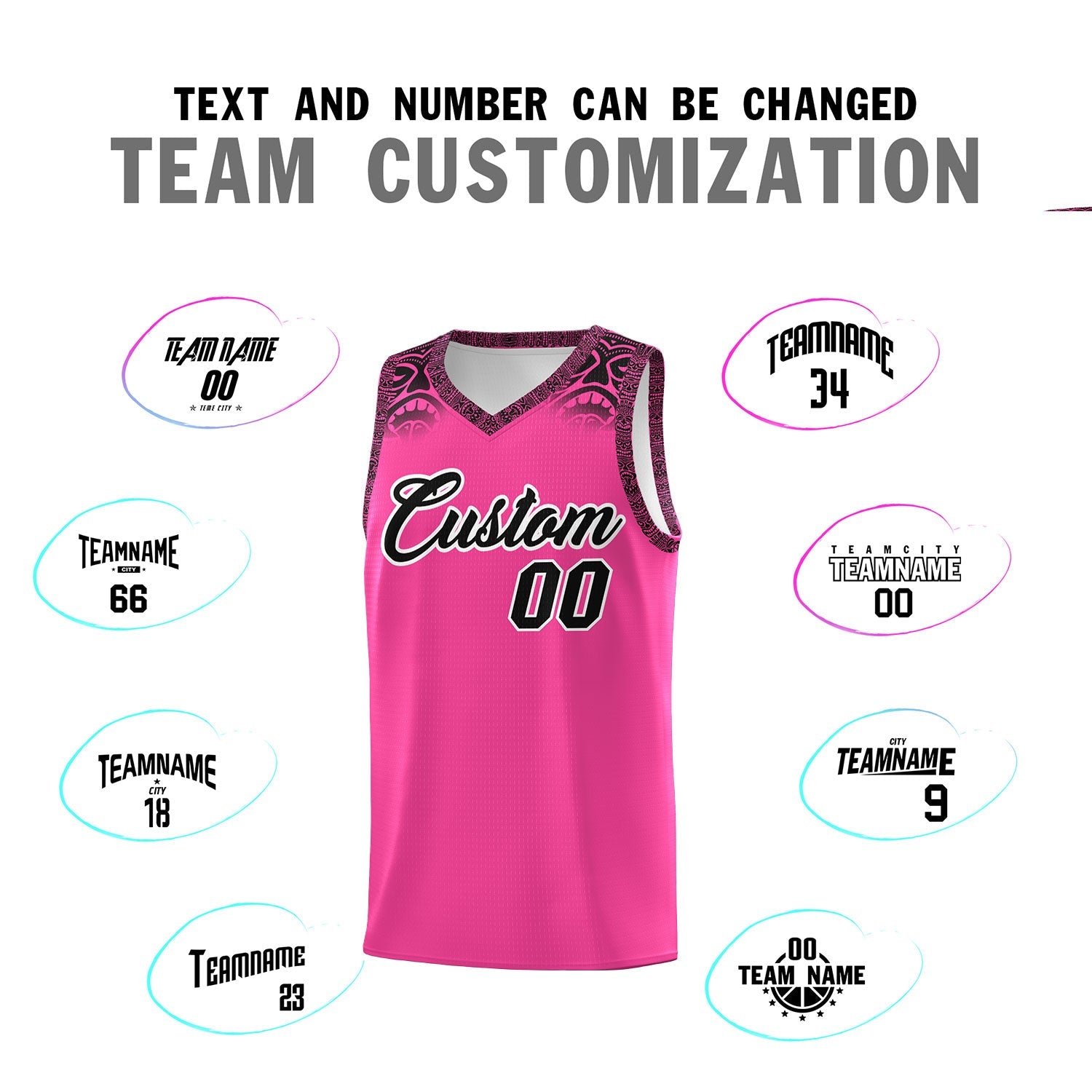 Custom Pink Black Personalized Indians Print Sets Sports Uniform Basketball Jersey