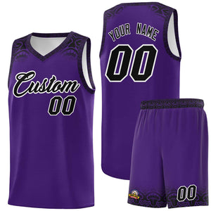 Custom Purple Black Personalized Indians Print Sets Sports Uniform Basketball Jersey