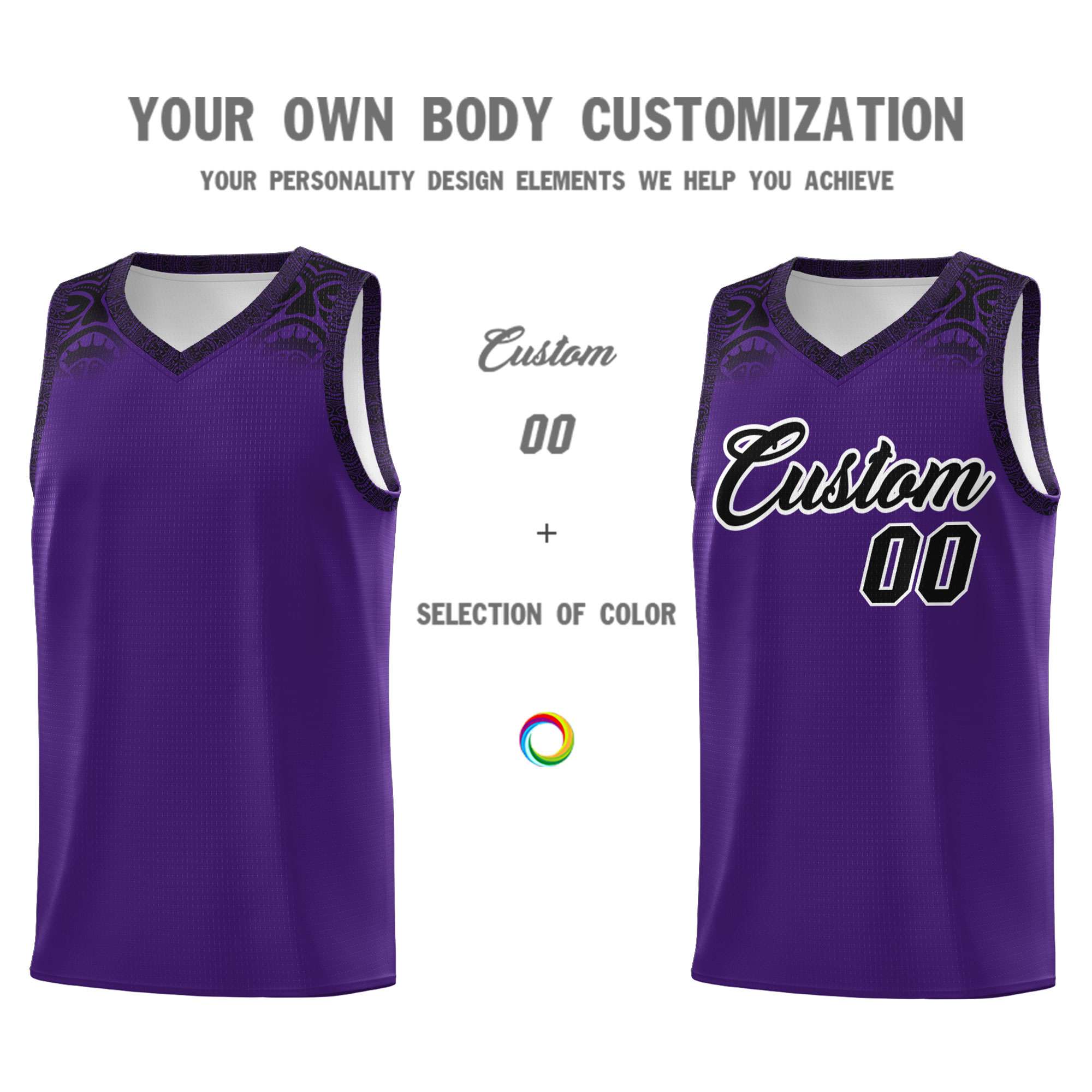 Custom Purple Black Personalized Indians Print Sets Sports Uniform Basketball Jersey