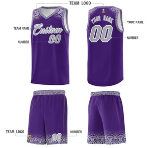 Custom Purple Gray Personalized Indians Print Sets Sports Uniform Basketball Jersey