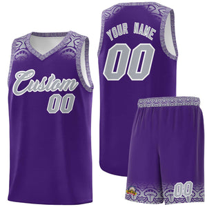 Custom Purple Gray Personalized Indians Print Sets Sports Uniform Basketball Jersey