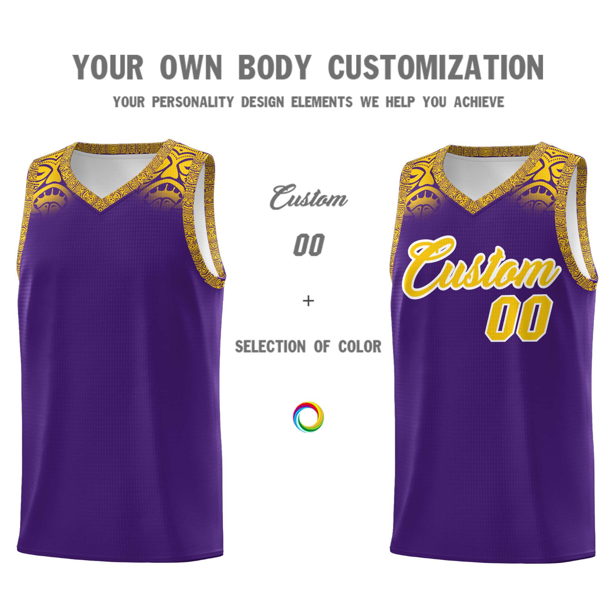 Custom Purple Gold Personalized Indians Print Sets Sports Uniform Basketball Jersey