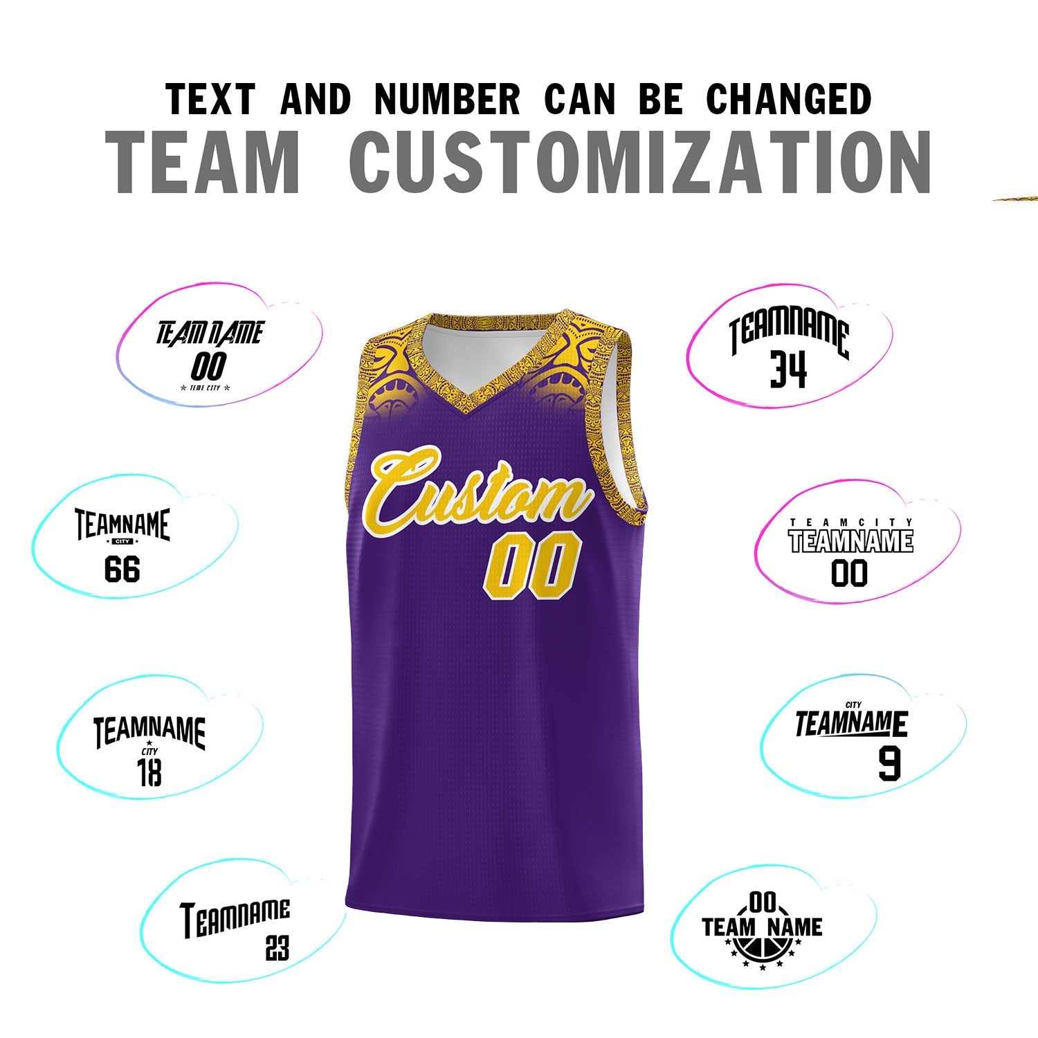 Custom Purple Gold Personalized Indians Print Sets Sports Uniform Basketball Jersey