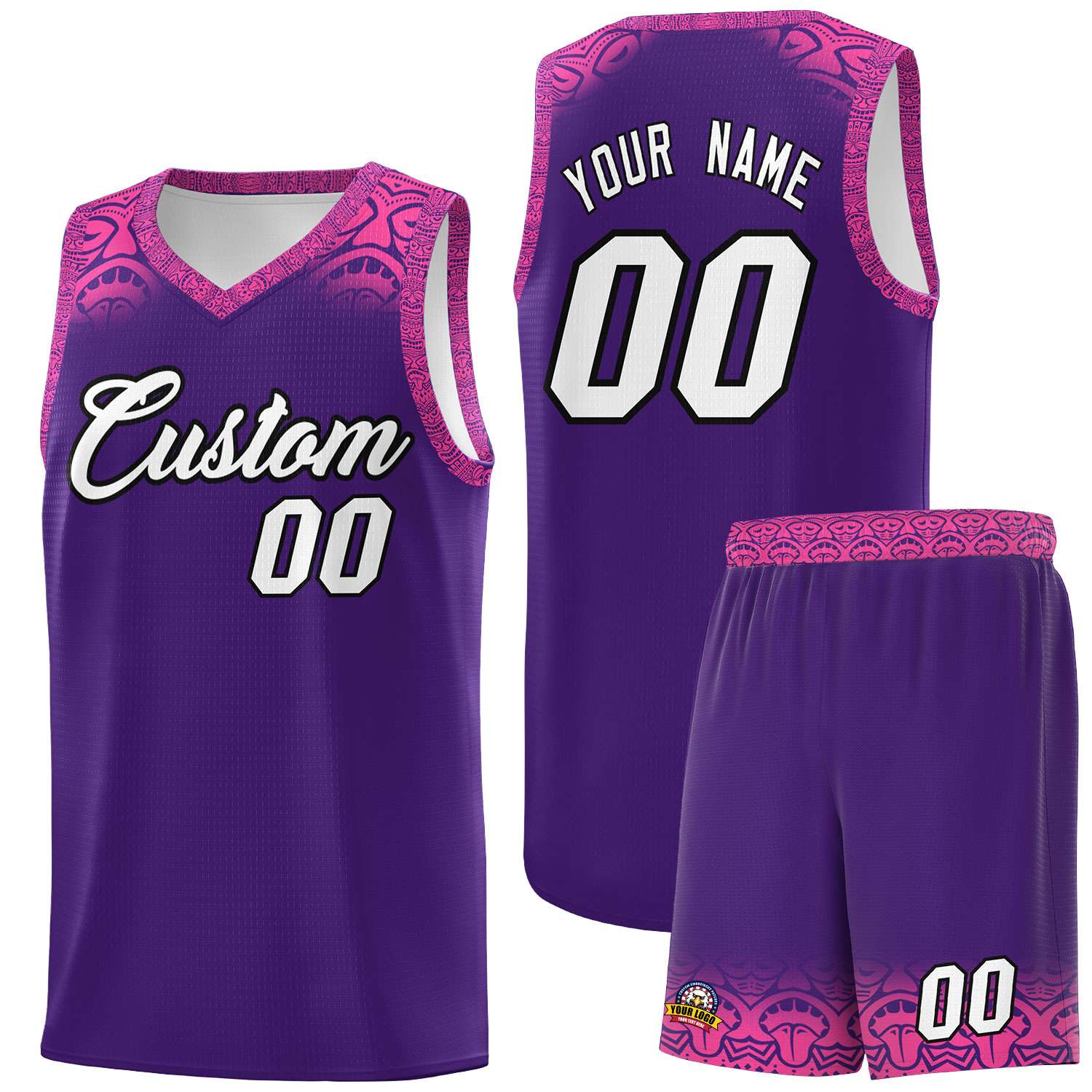 Custom Purple Pink Personalized Indians Print Sets Sports Uniform Basketball Jersey