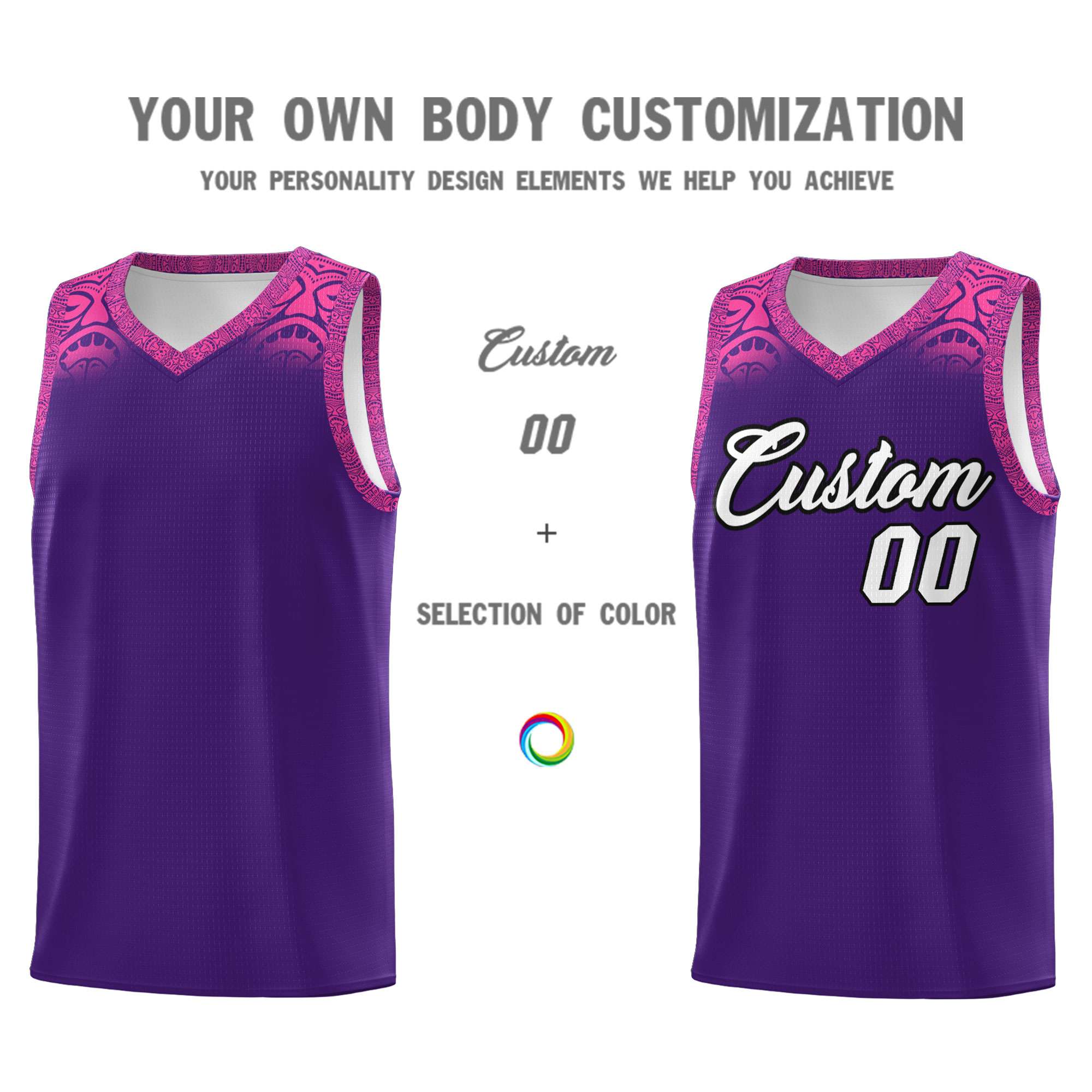 Custom Purple Pink Personalized Indians Print Sets Sports Uniform Basketball Jersey