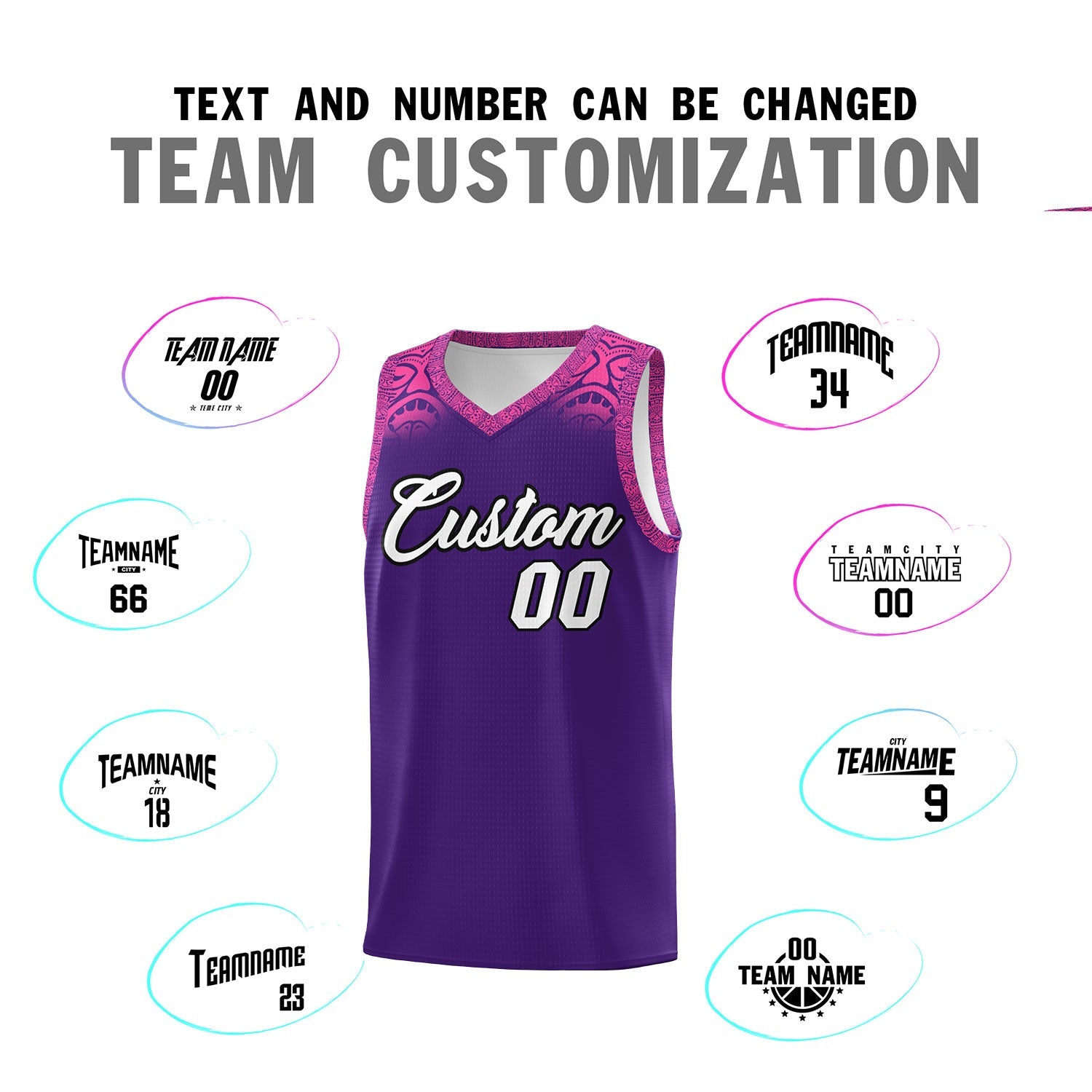 Custom Purple Pink Personalized Indians Print Sets Sports Uniform Basketball Jersey