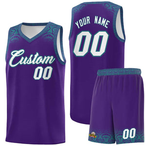 Custom Purple Aqua Personalized Indians Print Sets Sports Uniform Basketball Jersey