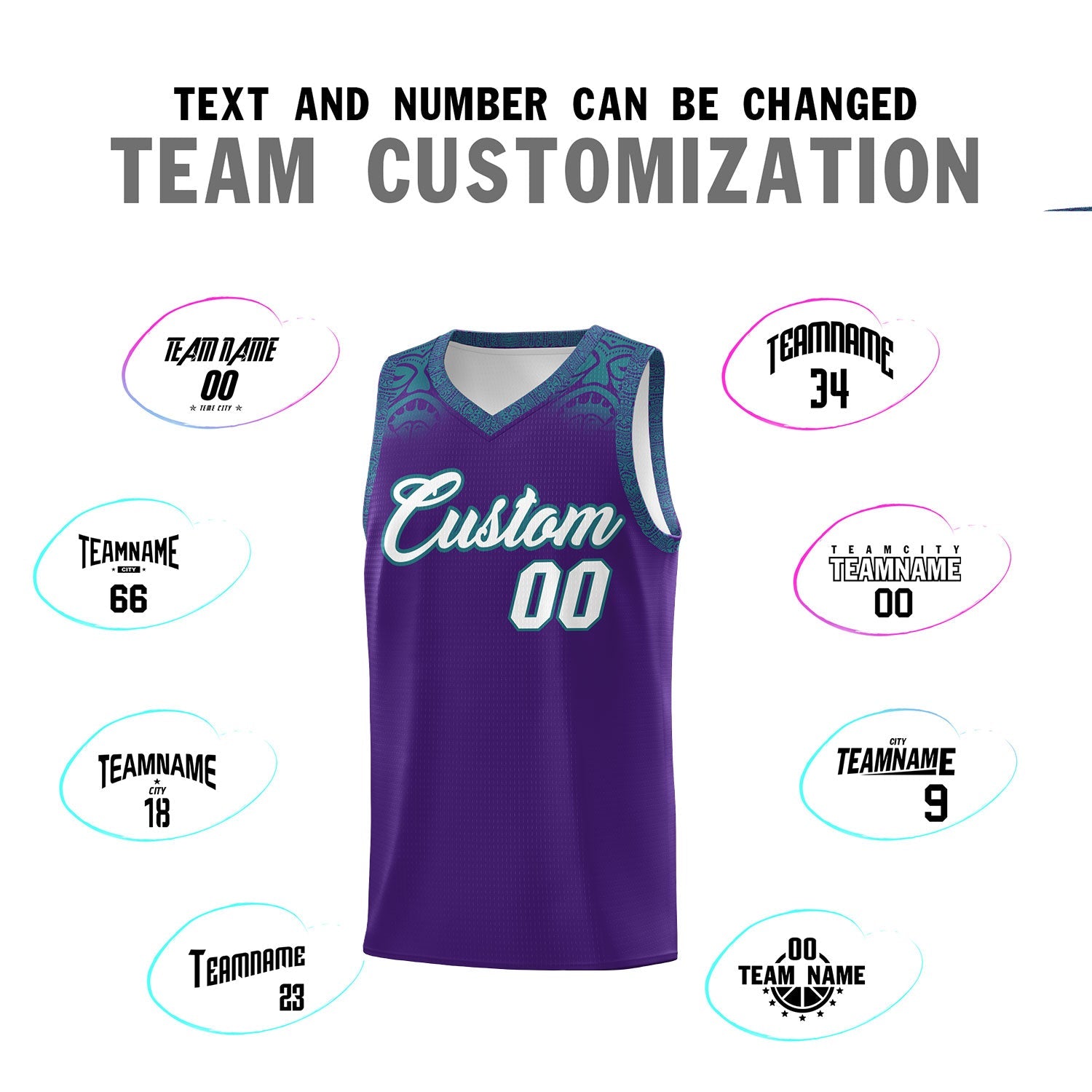 Custom Purple Aqua Personalized Indians Print Sets Sports Uniform Basketball Jersey