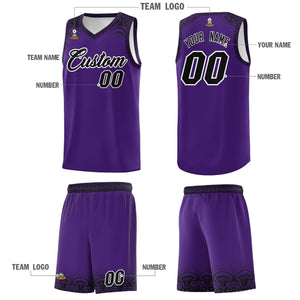 Custom Purple Black Personalized Indians Print Sets Sports Uniform Basketball Jersey