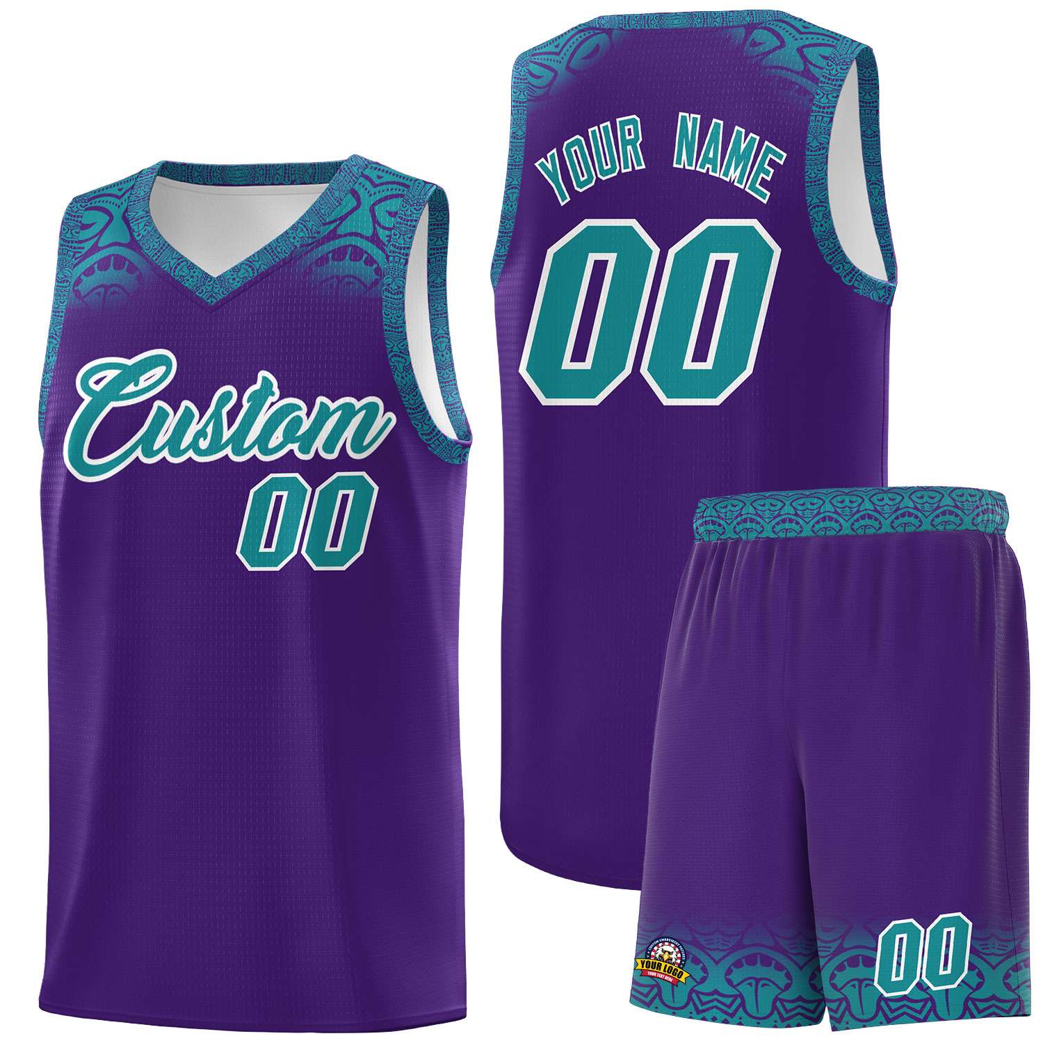 Custom Purple Aqua Personalized Indians Print Sets Sports Uniform Basketball Jersey