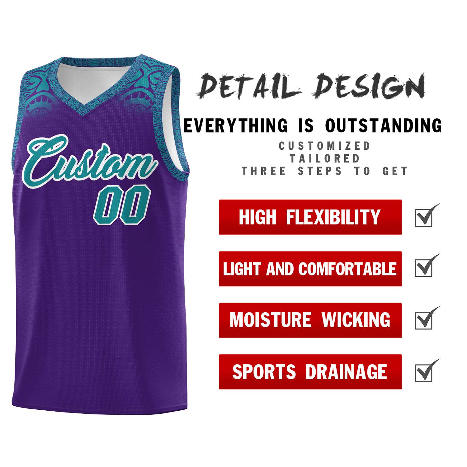 Custom Purple Aqua Personalized Indians Print Sets Sports Uniform Basketball Jersey