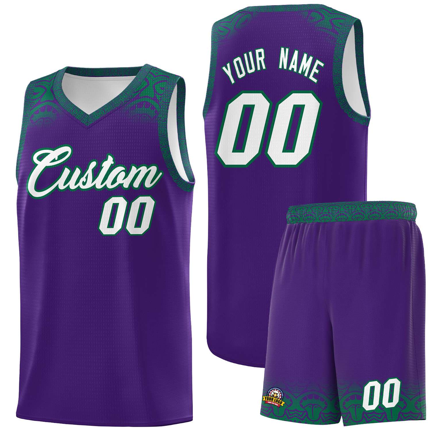 Custom Purple Kelly Green Personalized Indians Print Sets Sports Uniform Basketball Jersey