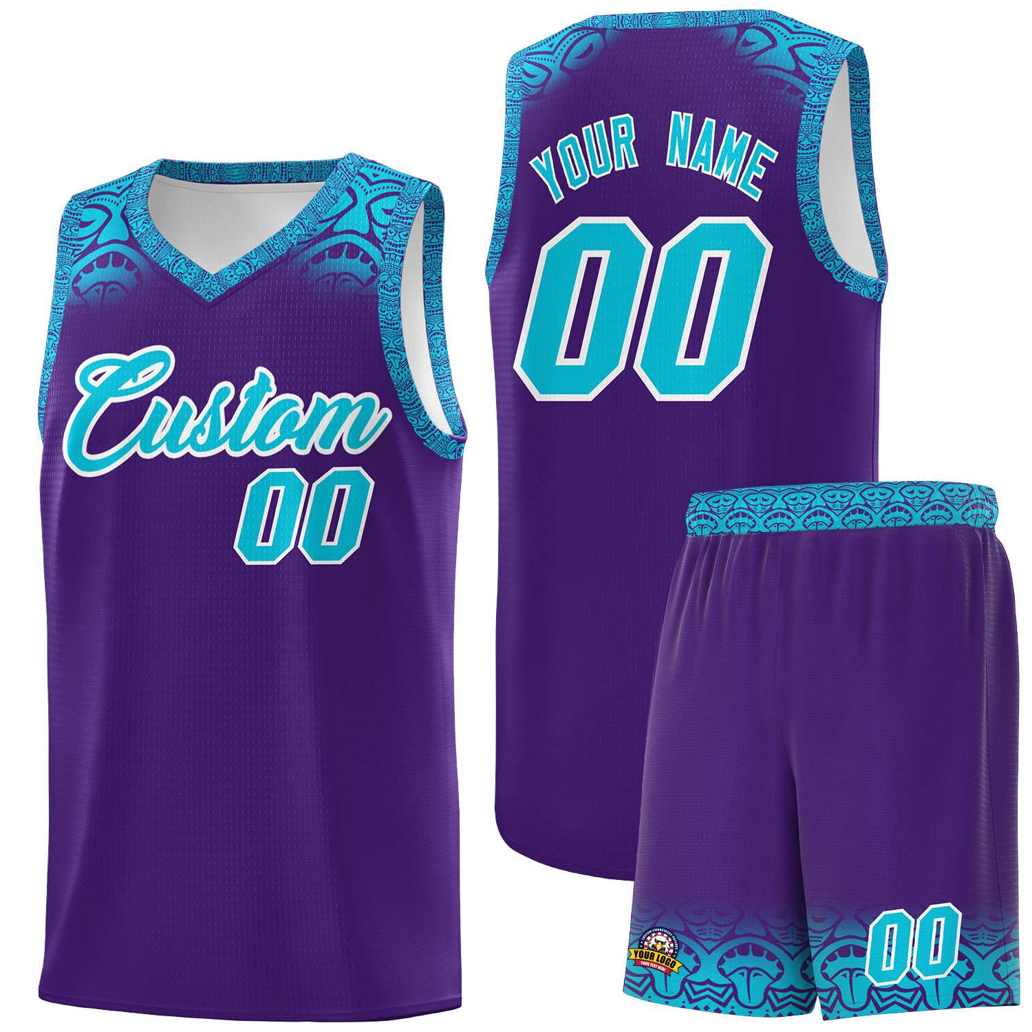 Custom Purple Sky Blue Personalized Indians Print Sets Sports Uniform Basketball Jersey