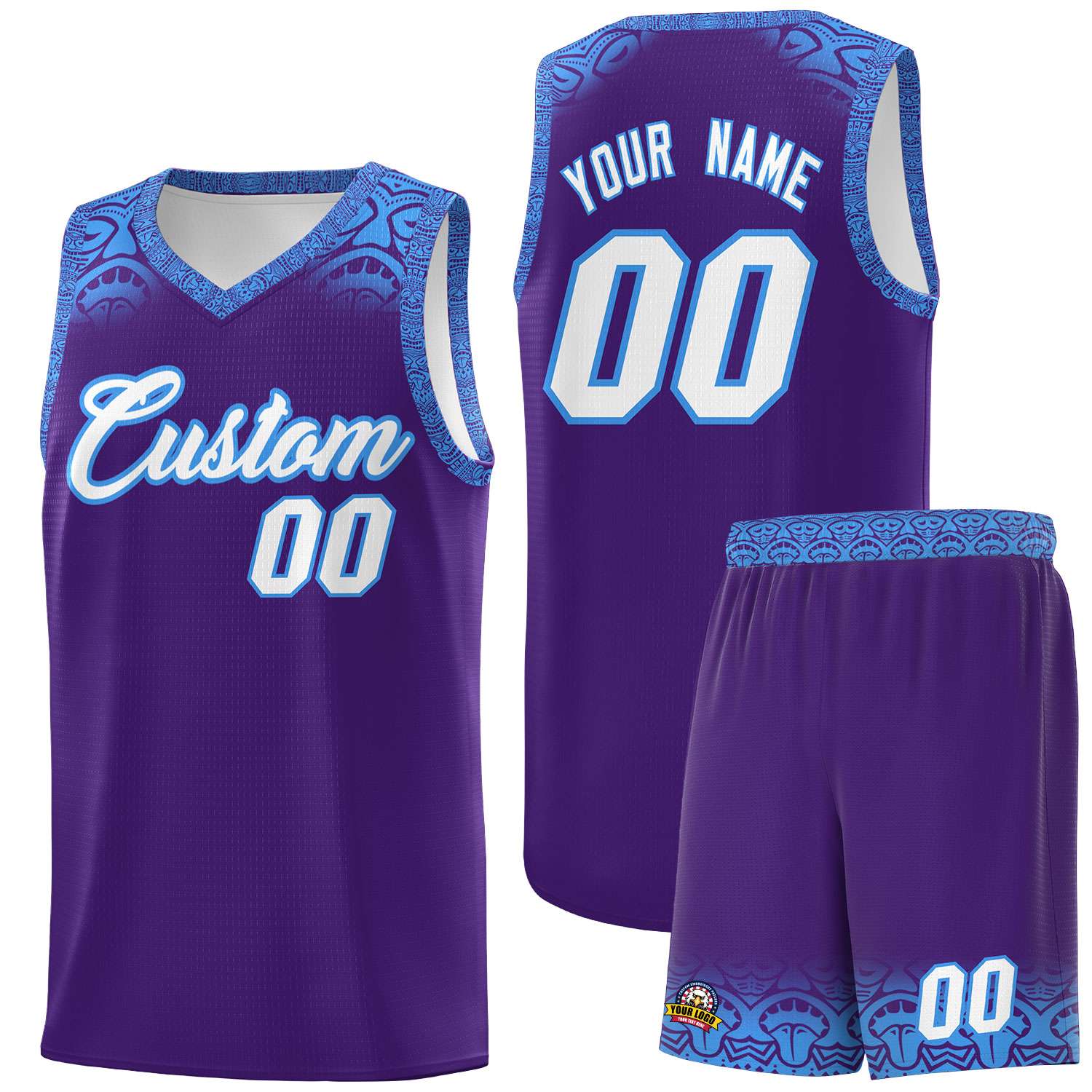 Custom Purple Powder Blue Personalized Indians Print Sets Sports Uniform Basketball Jersey