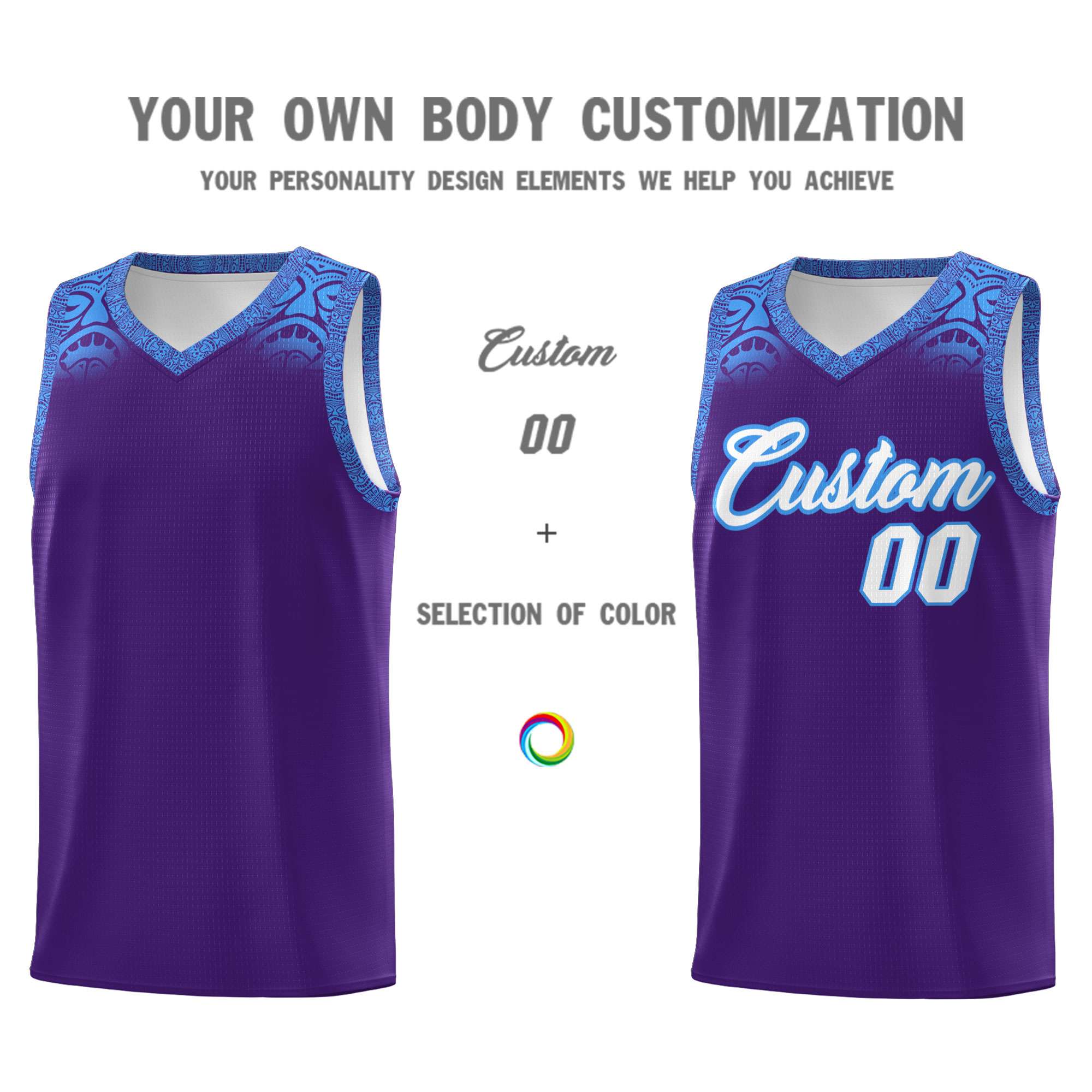 Custom Purple Powder Blue Personalized Indians Print Sets Sports Uniform Basketball Jersey