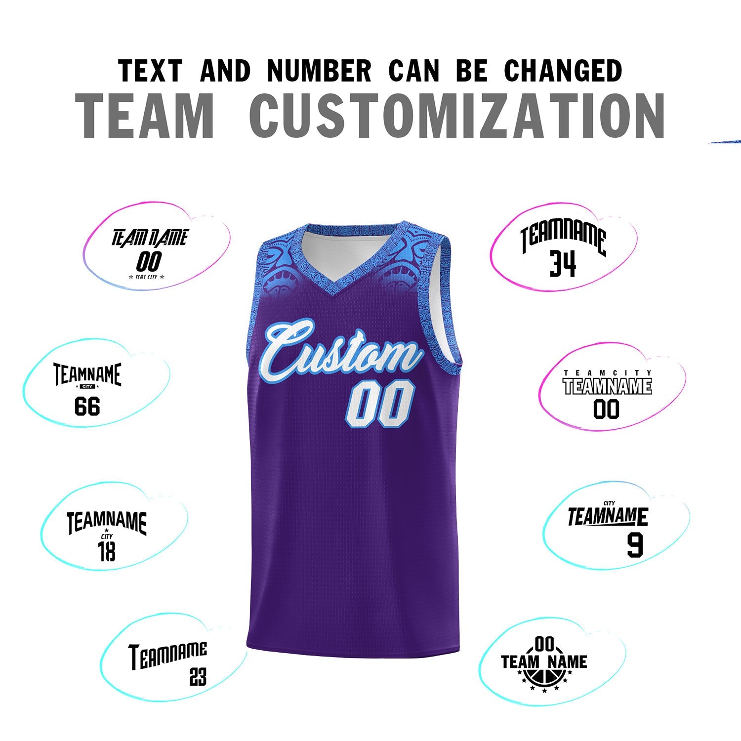 Custom Purple Powder Blue Personalized Indians Print Sets Sports Uniform Basketball Jersey