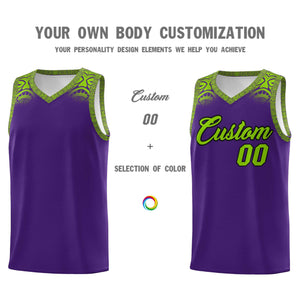 Custom Purple Green Personalized Indians Print Sets Sports Uniform Basketball Jersey