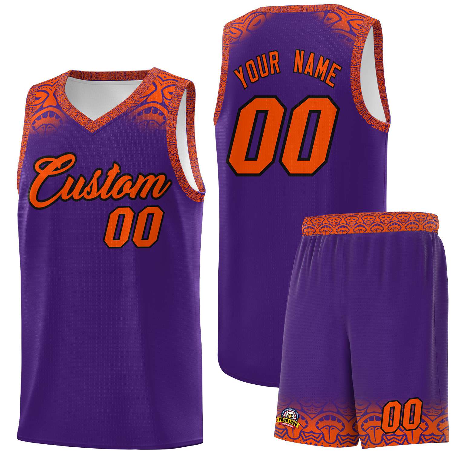 Custom Purple Orange Personalized Indians Print Sets Sports Uniform Basketball Jersey