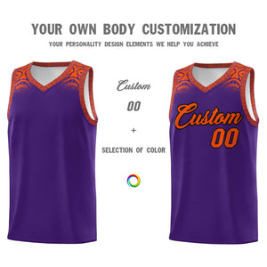 Custom Purple Orange Personalized Indians Print Sets Sports Uniform Basketball Jersey