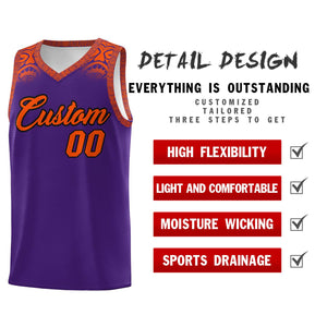 Custom Purple Orange Personalized Indians Print Sets Sports Uniform Basketball Jersey