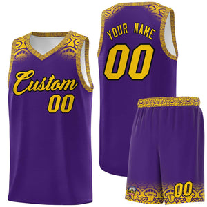 Custom Purple Gold Personalized Indians Print Sets Sports Uniform Basketball Jersey