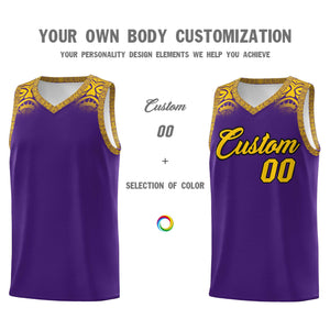 Custom Purple Gold Personalized Indians Print Sets Sports Uniform Basketball Jersey