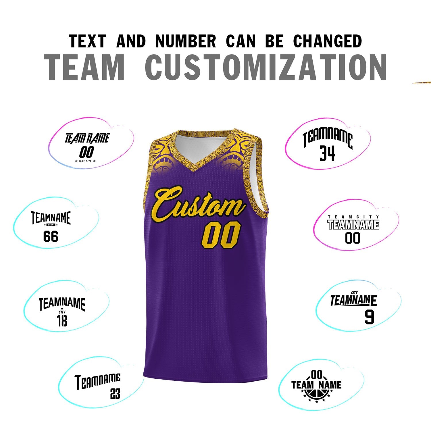 Custom Purple Gold Personalized Indians Print Sets Sports Uniform Basketball Jersey