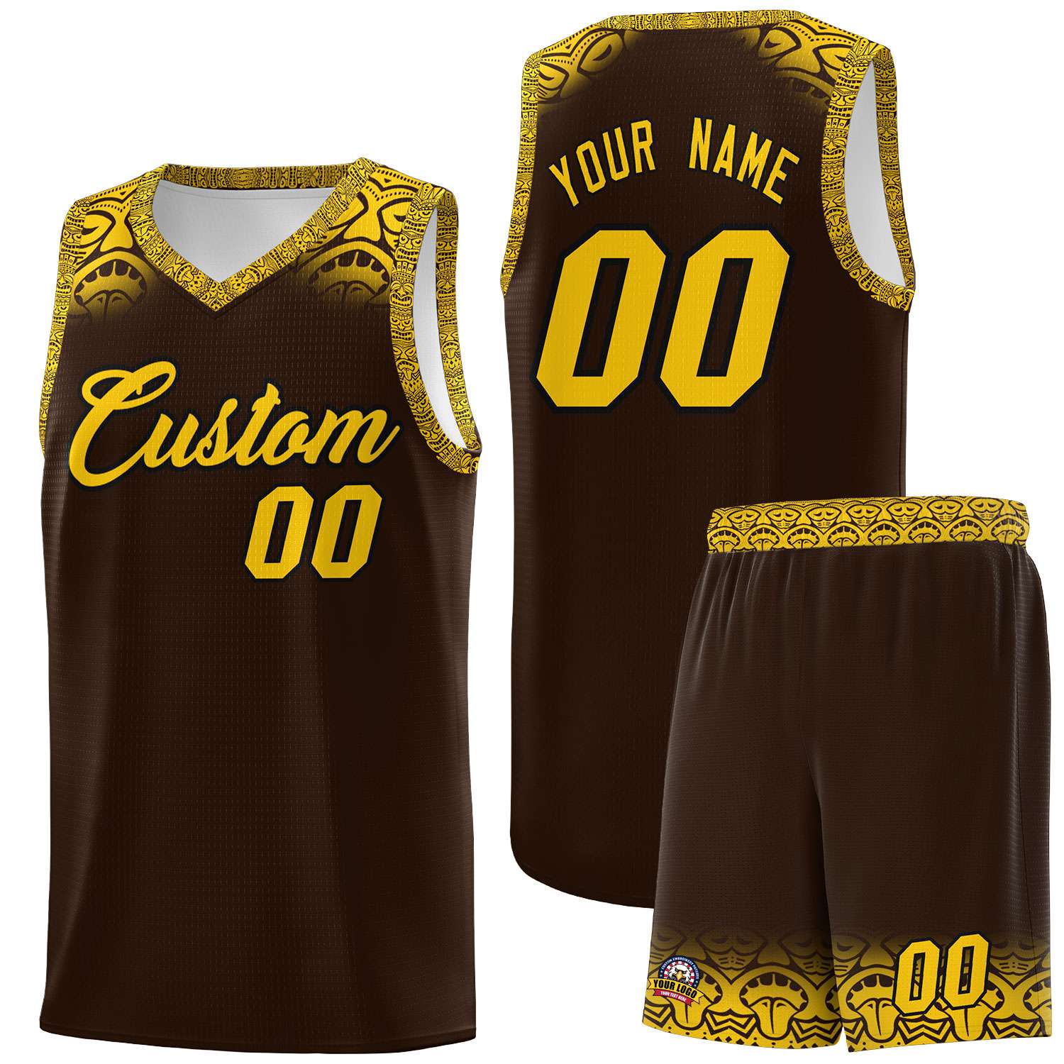 Custom Brown Gold Personalized Indians Print Sets Sports Uniform Basketball Jersey