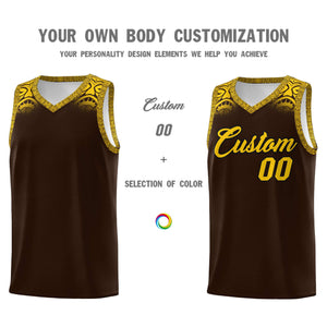 Custom Brown Gold Personalized Indians Print Sets Sports Uniform Basketball Jersey