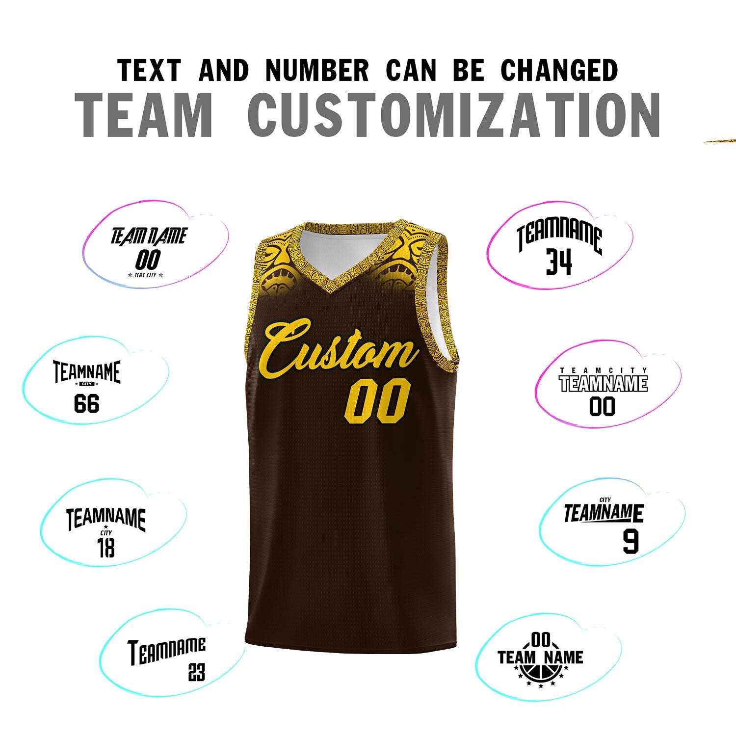 Custom Brown Gold Personalized Indians Print Sets Sports Uniform Basketball Jersey