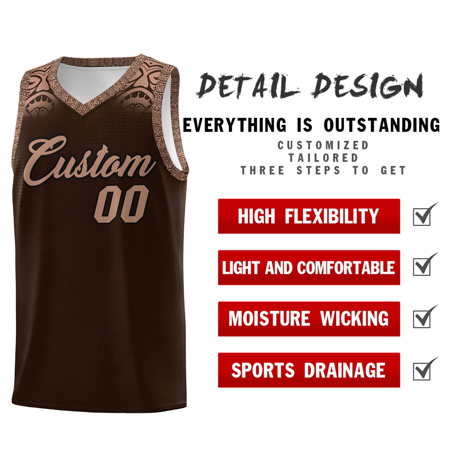 Custom Brown Teabrown Personalized Indians Print Sets Sports Uniform Basketball Jersey