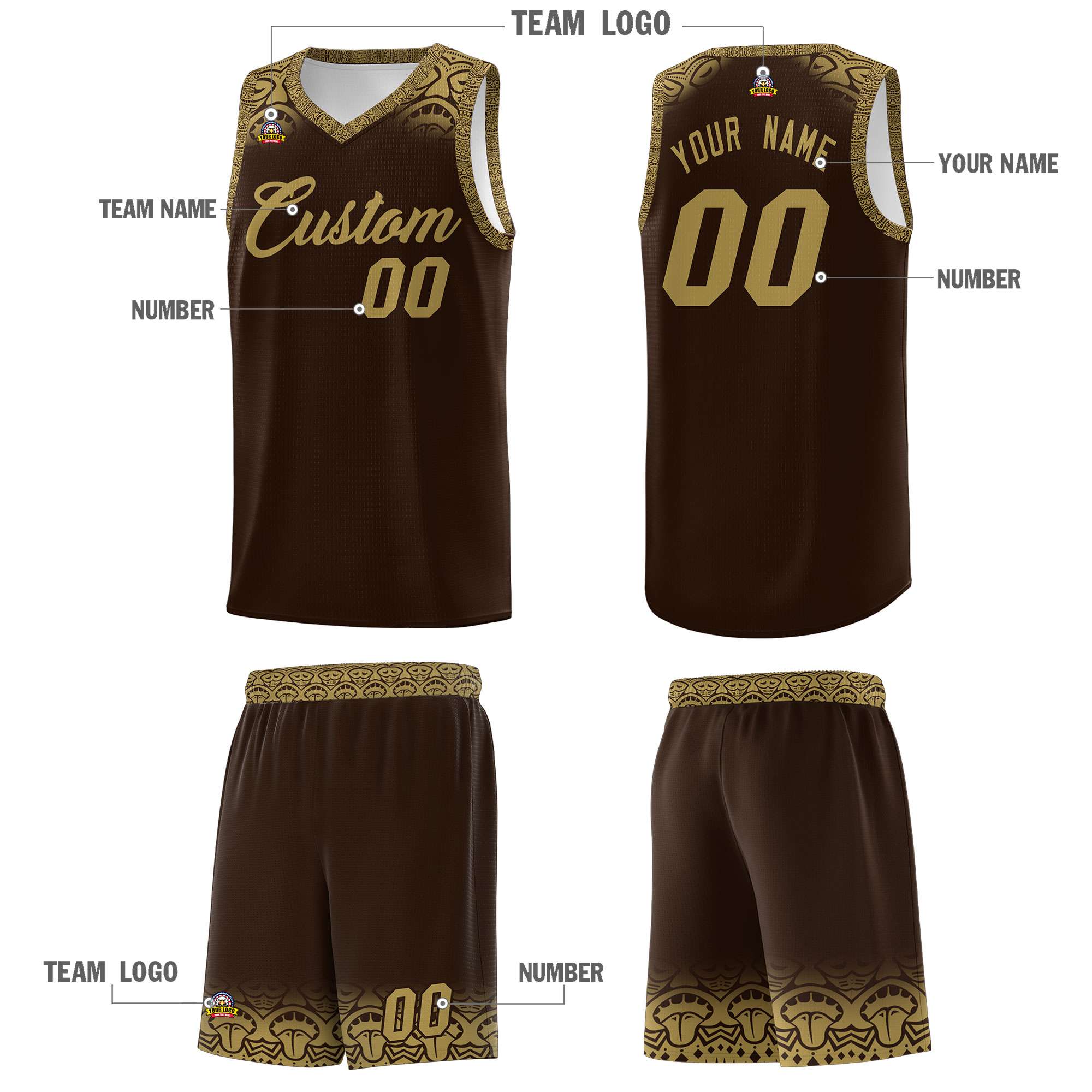 Custom Brown Desert Yellow Personalized Indians Print Sets Sports Uniform Basketball Jersey