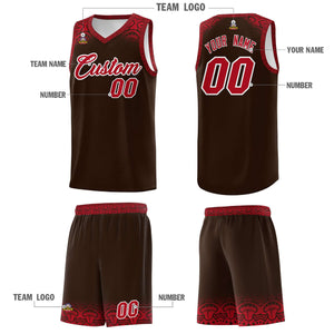 Custom Brown Red Personalized Indians Print Sets Sports Uniform Basketball Jersey