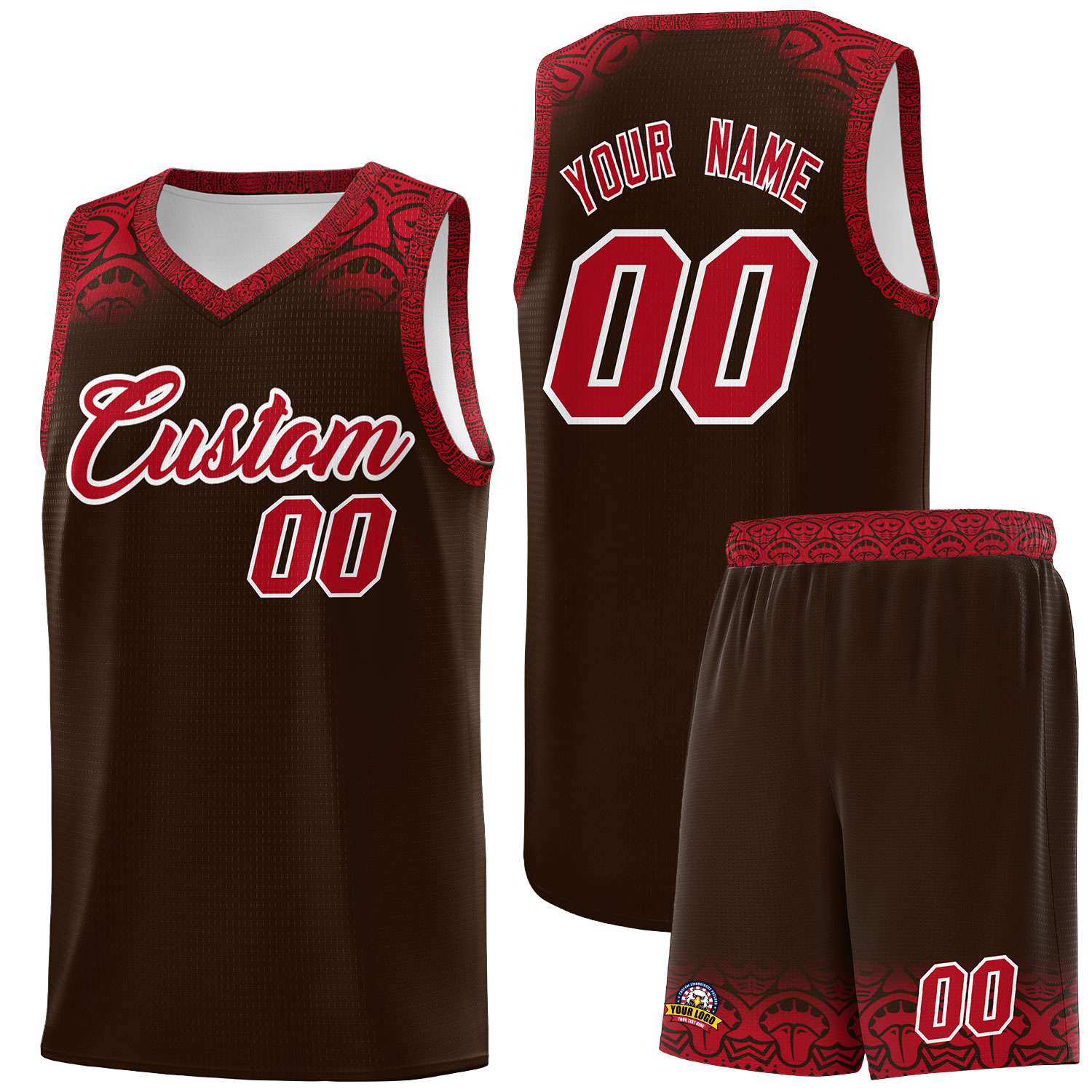 Custom Brown Red Personalized Indians Print Sets Sports Uniform Basketball Jersey